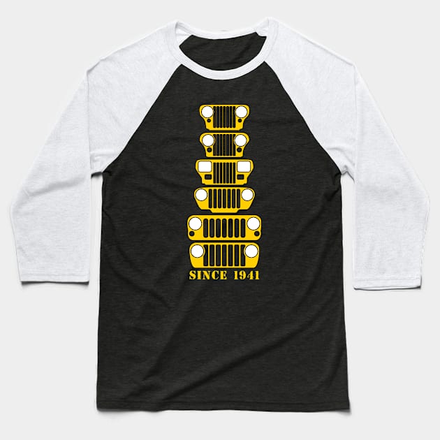 Jeep Grills Gold Logo Baseball T-Shirt by Caloosa Jeepers 
